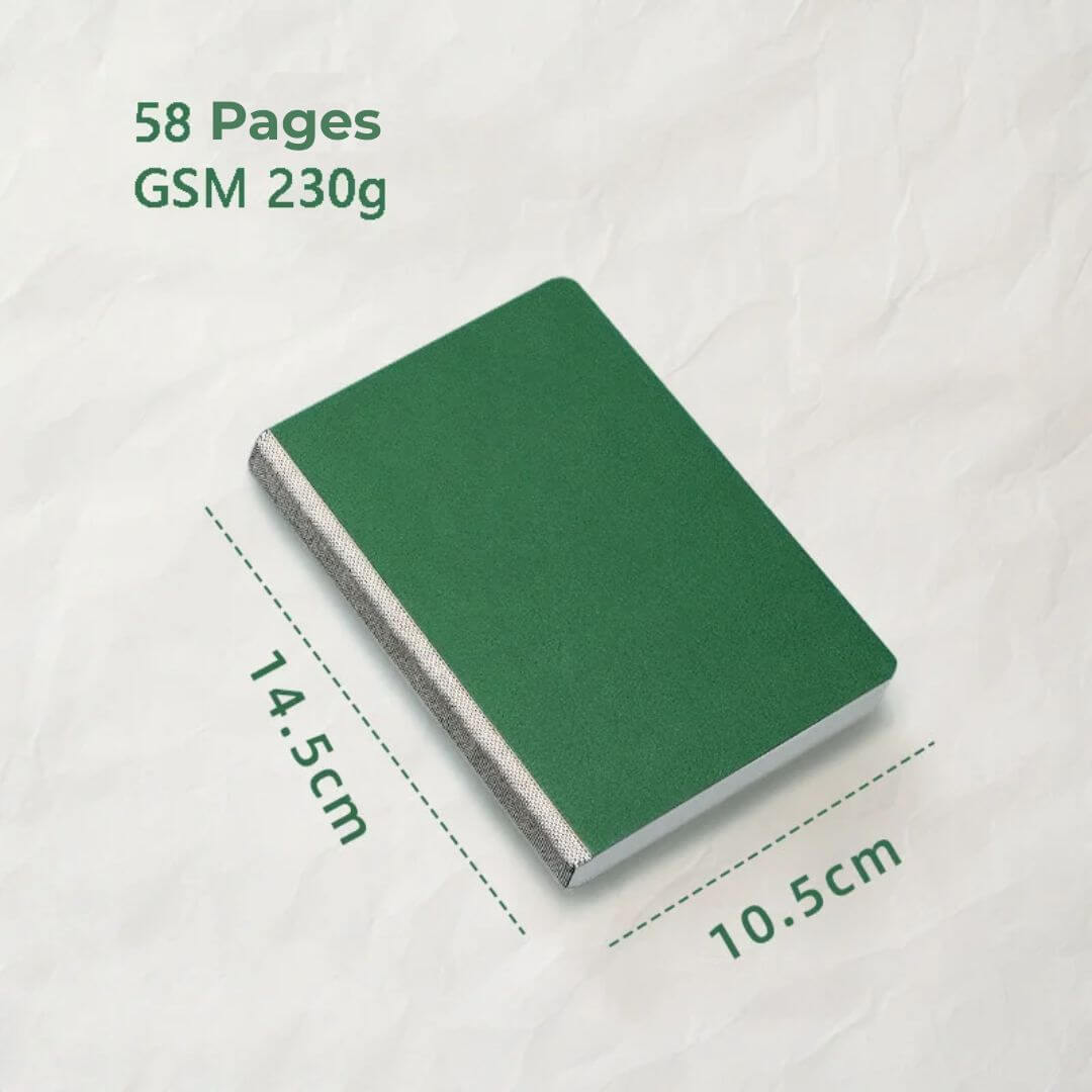 Cahier de dessin vert de 58 pages et de format 14.5 Ă 10.5 cm