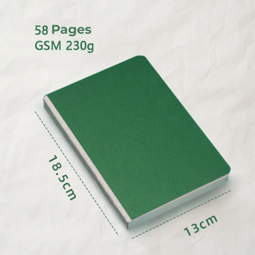 Cahier de dessin vert de 58 pages et de format 18.5 à 13 cm