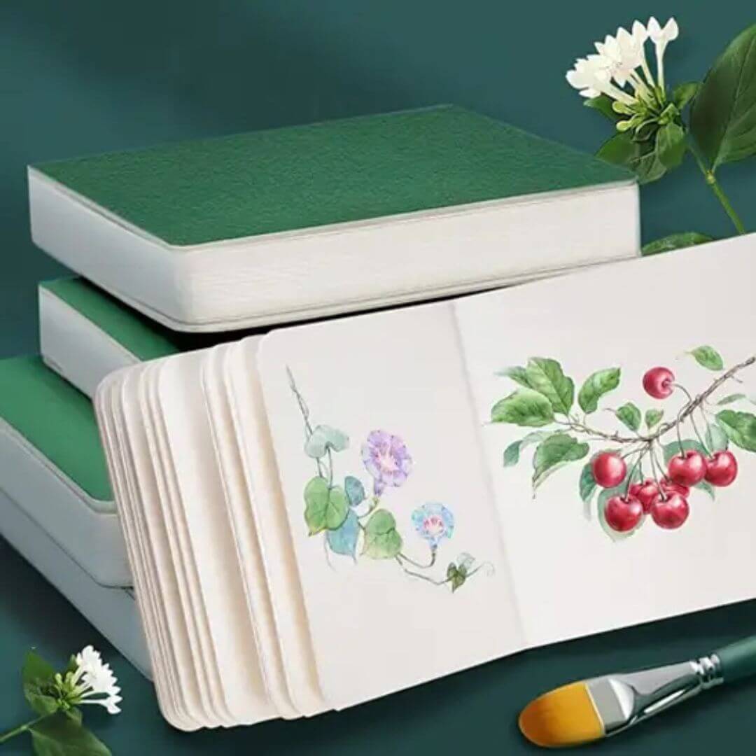 Le Cahier de dessin vert pour peinture Ă l'aquarelle