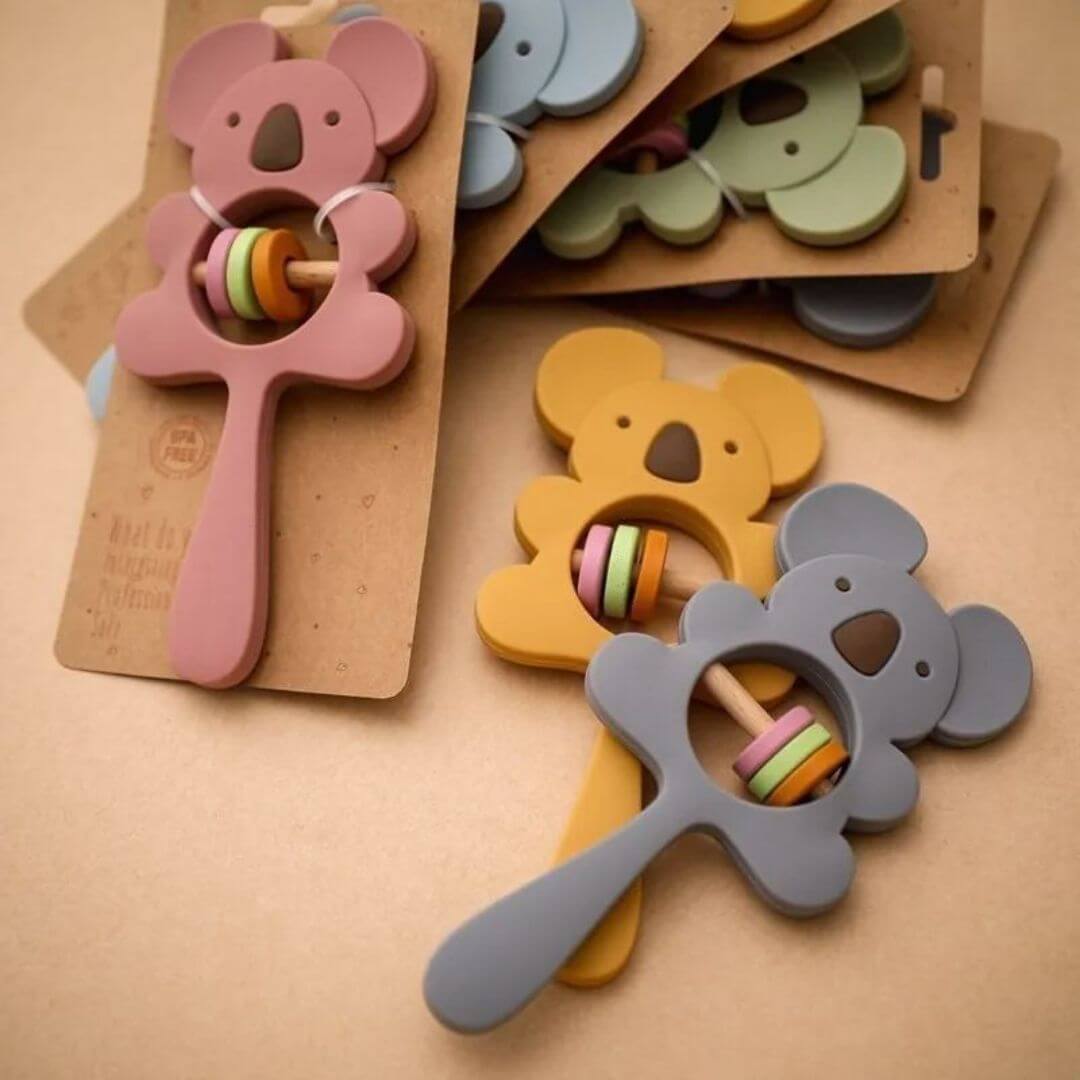 Hochet pour bebe le koala en silicone en plusieurs couleurs