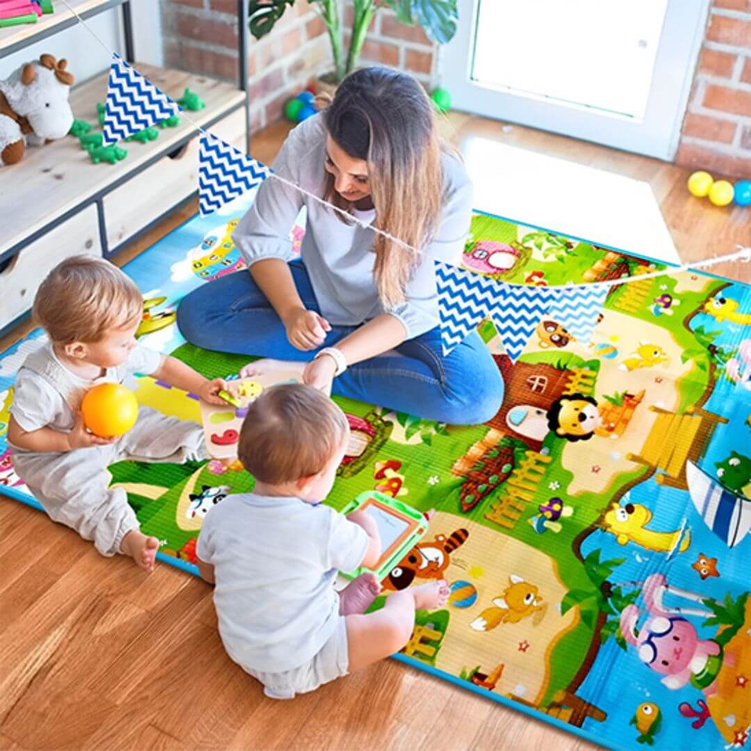 Tapis-de-sol-bébé-double-face-famille