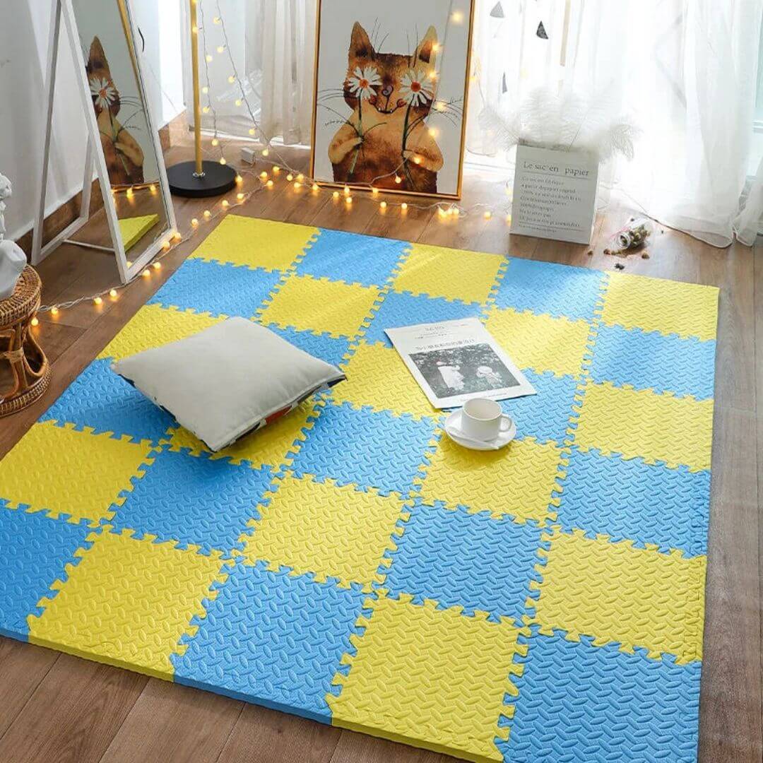 Tapis-de-sol-pour-bebe-en-mousse-jaune-bleu