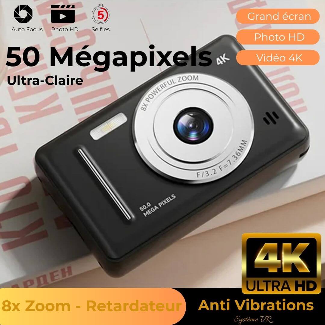 Appareil photo enfant - 4K Noir 64GB et 50 mégapixels