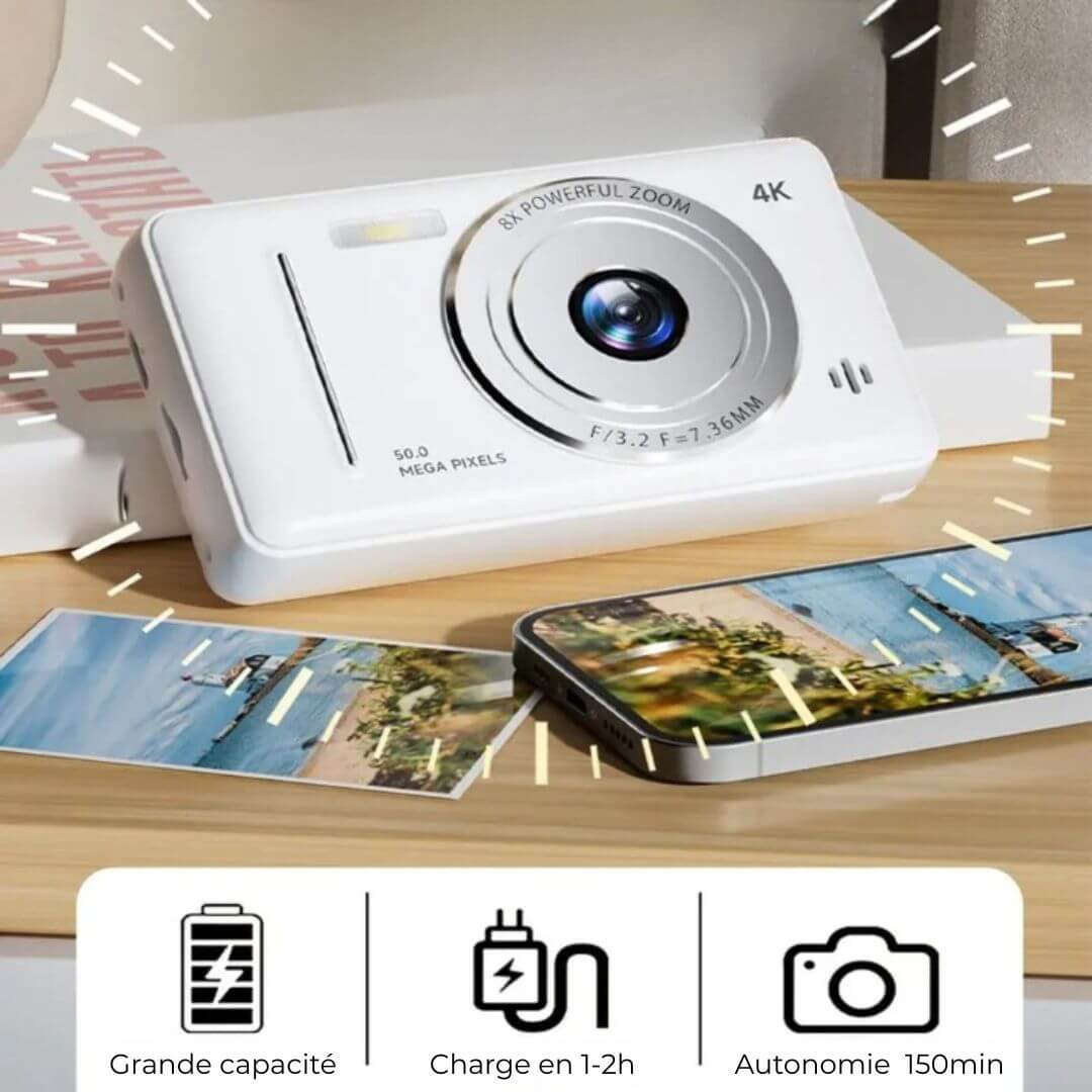 Appareil photo enfant - 4K Blanc 64GB avec batterie de grande capacité