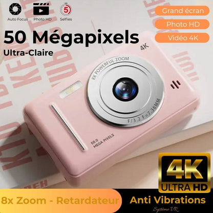 Appareil photo enfant - 4K Rose 64 Go 50 mégapixels