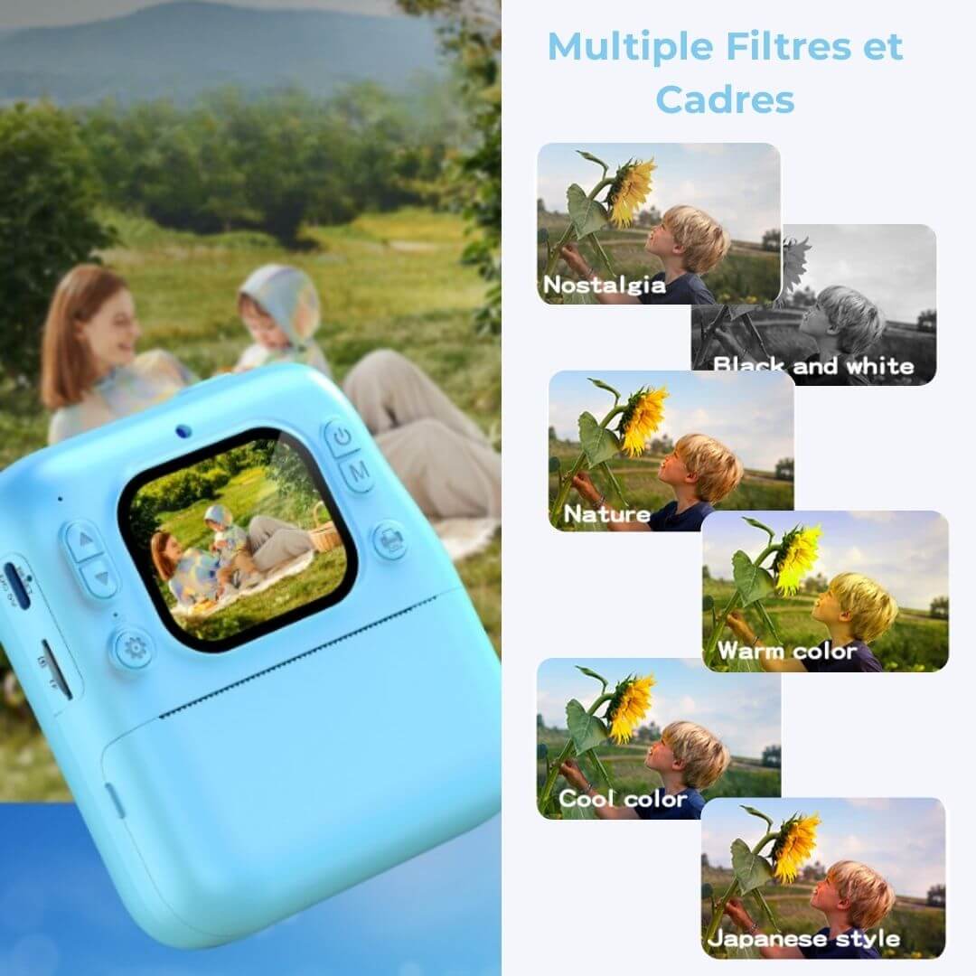 Appareil photo instantané enfant avec filtres et cardes