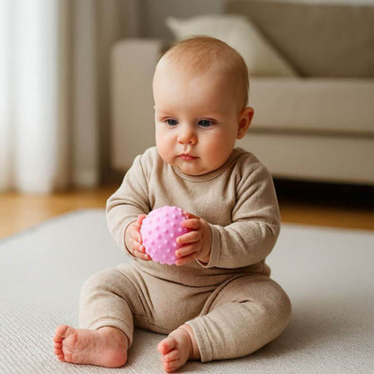 Un bébé qui tient entre les mains une Balle sensorielle bébé | SoftBalls™