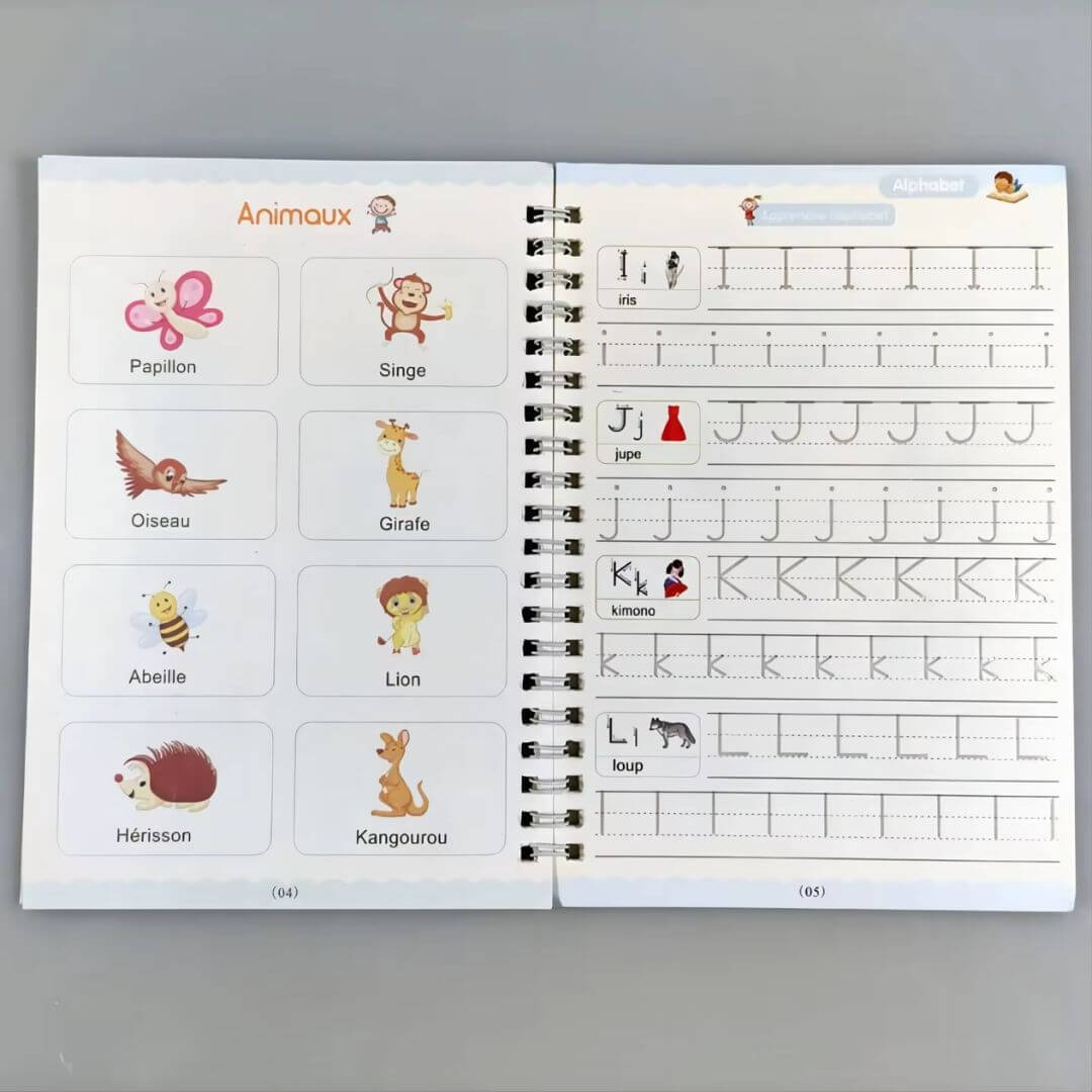 Le Cahier d'écriture magique illustré d'images d'animaux