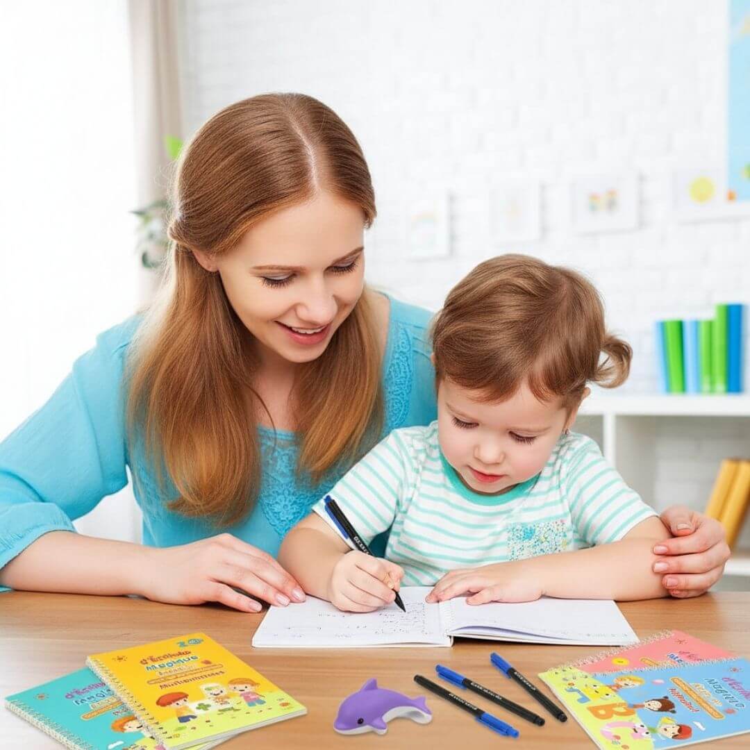 Un enfant de 5 ans apprend a écrire sur le Cahier d'écriture magique - Copybook™