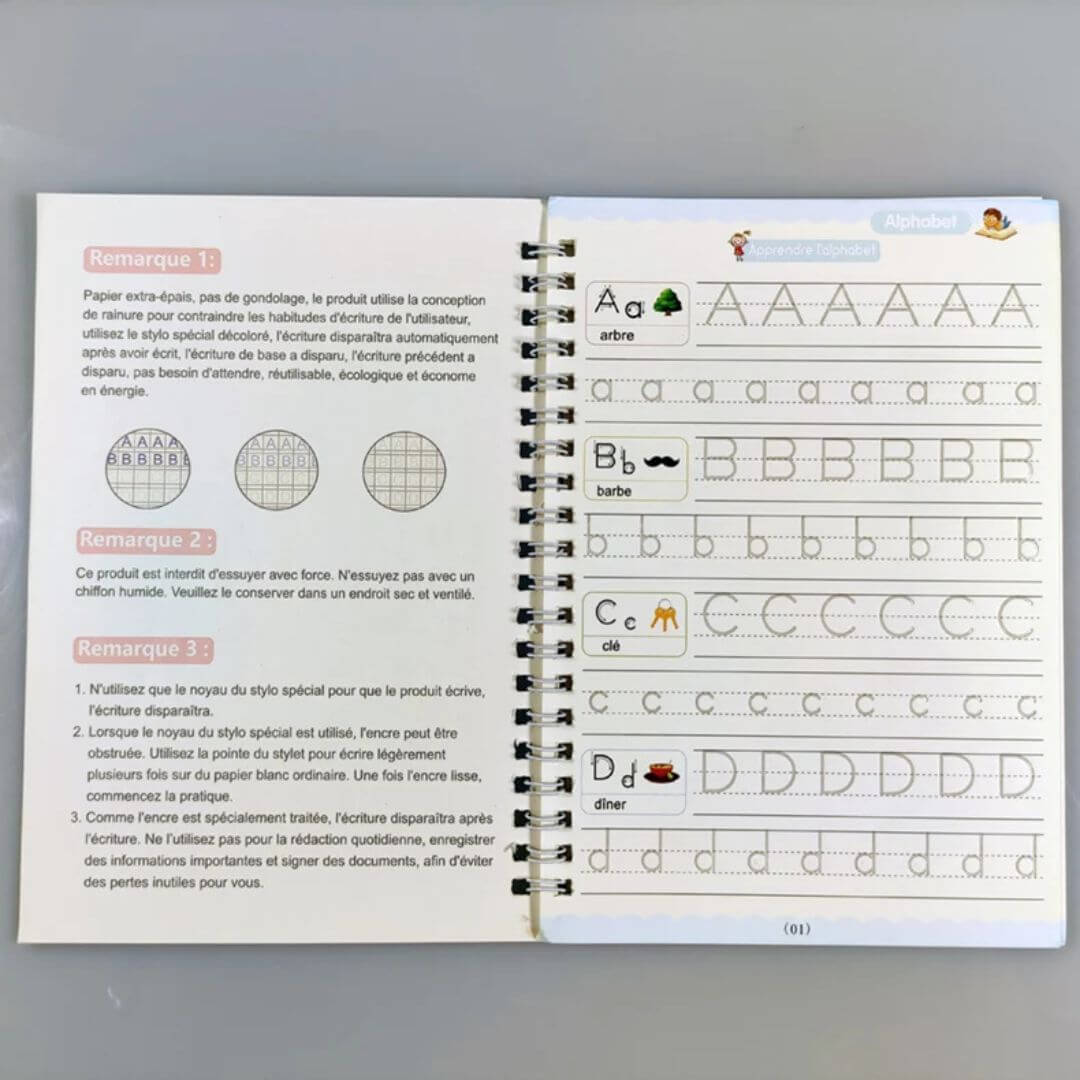 Le Cahier d'écriture magique avec des remarques indicatives