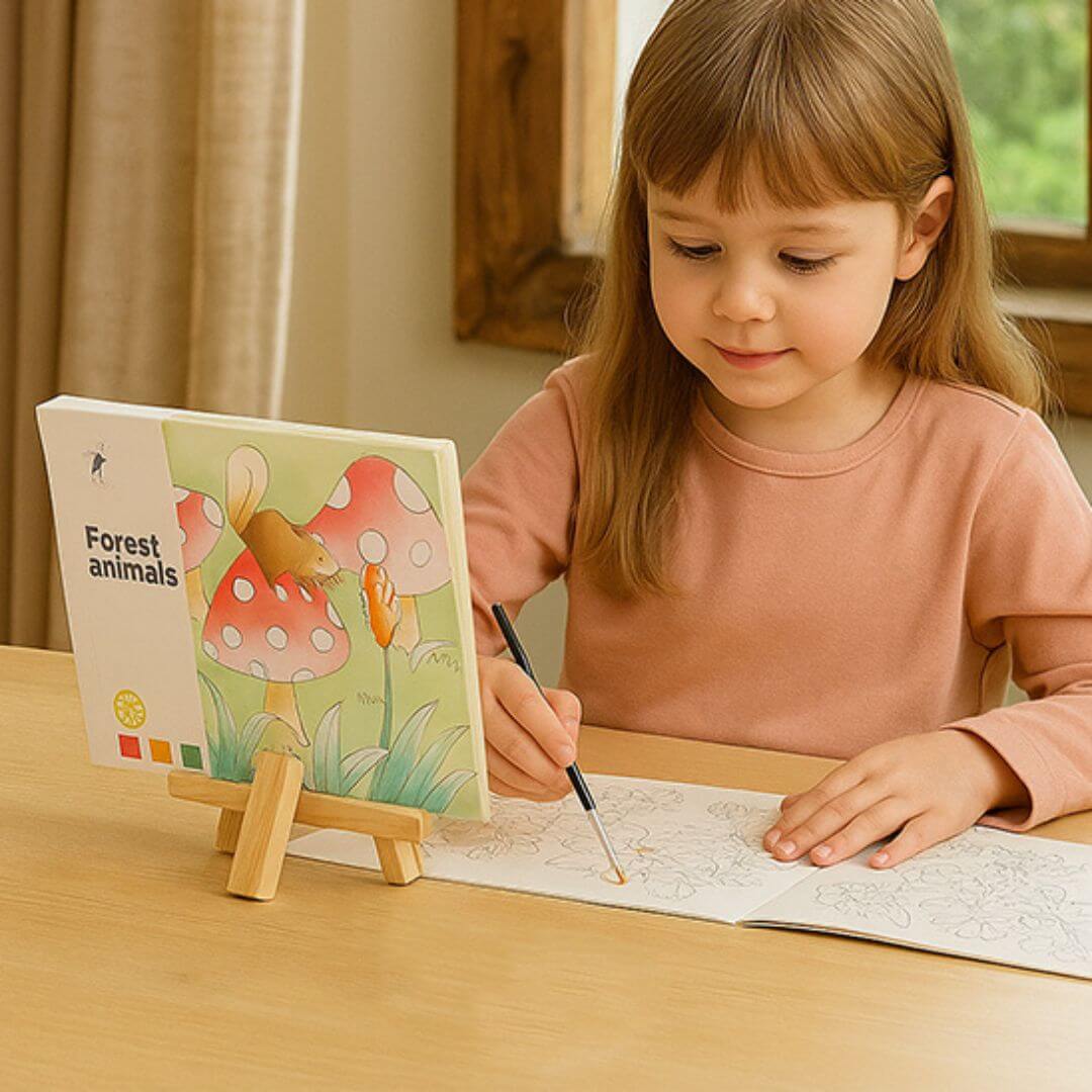 Une fillette de 5 ans qui utilise le Cahier de dessin - Aquarelle