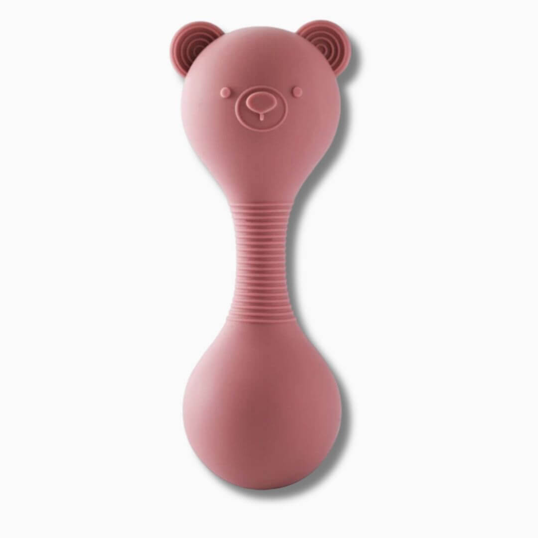 Hochet bebe maracas petit ourson rose fonce