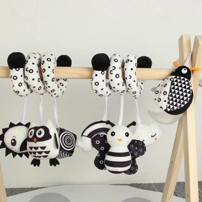 Hochet-bébé-noir-et-blanc-contrastants-pour-arche-d-éveil