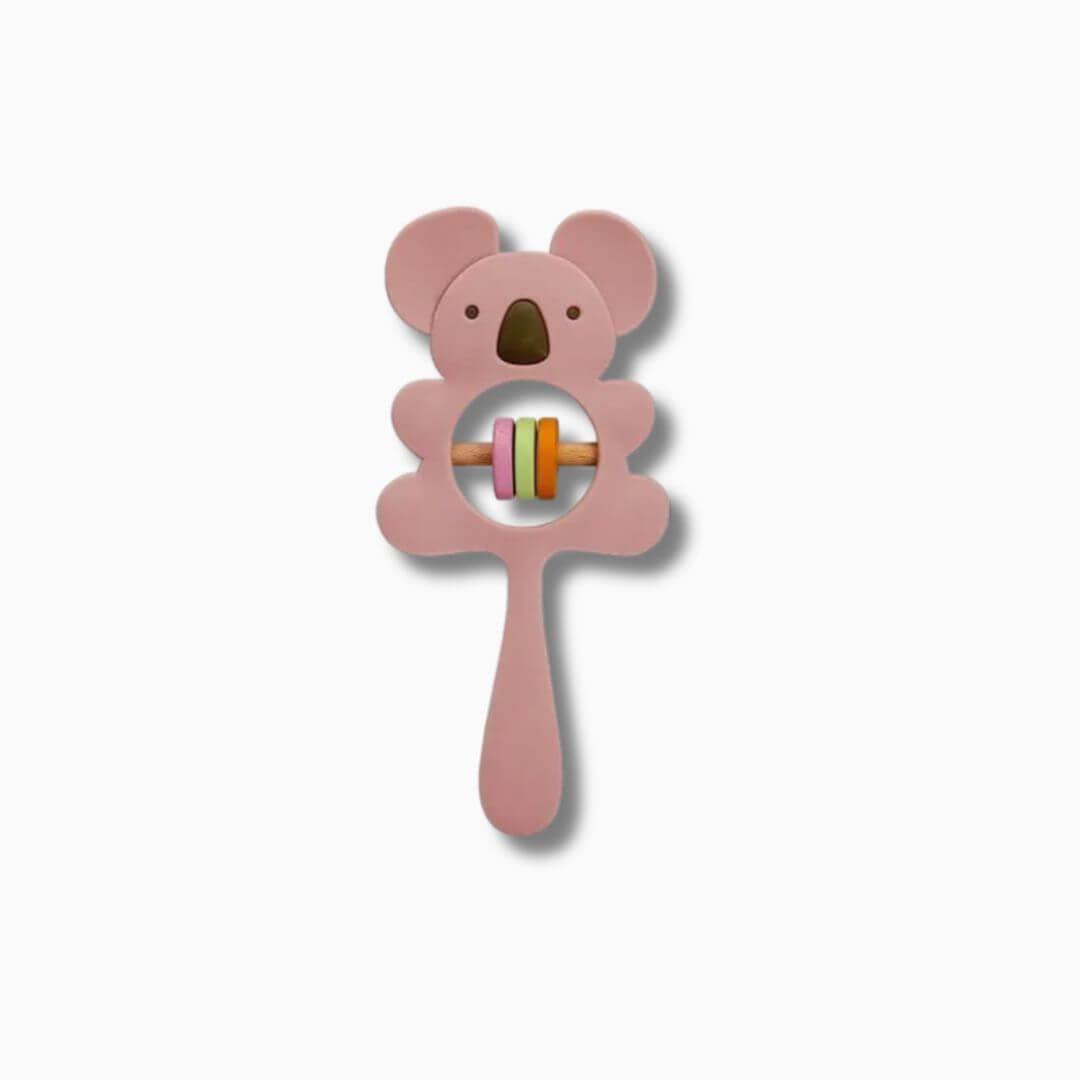 Hochet pour bebe le koala en silicone rose