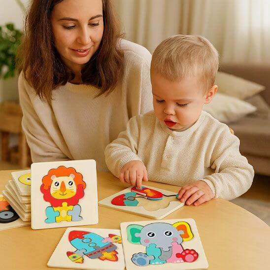 Puzzle en bois éducatif 1-3 ans pour interaction bébé-maman