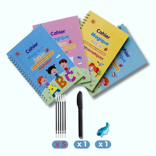Le pack Cahier d'écriture maternelle avec 5 recharge d'encre, un stylo et un porte-stylo