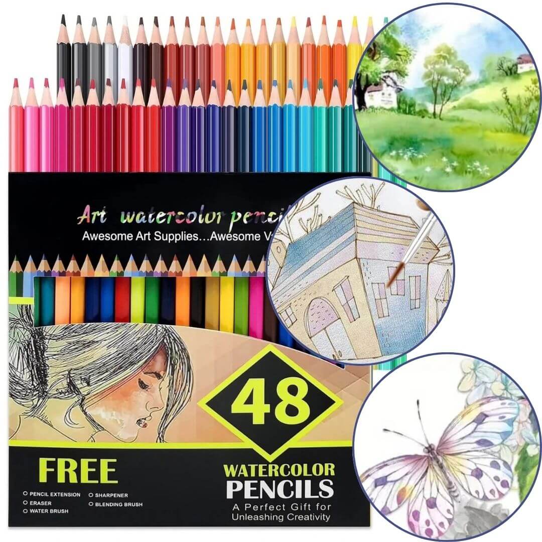Crayons de couleur aquarelle | AquaColor™ – Boîte de 48 Teintes