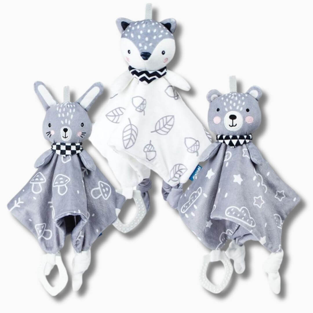 Doudou bébé, hochet style nordique avec têtes d'animaux