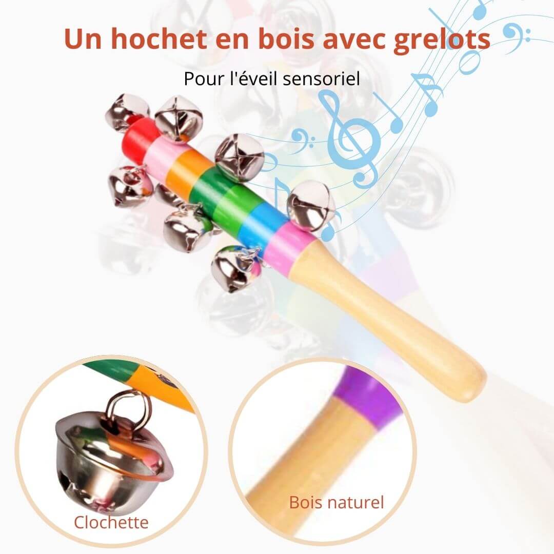 Grelots, le hochet en bois lisse