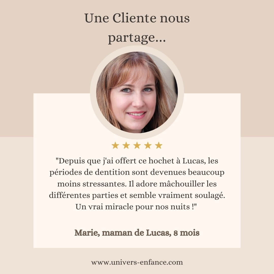 Avis d'une cliente sur le Hochet pour bebe – maille en silicone