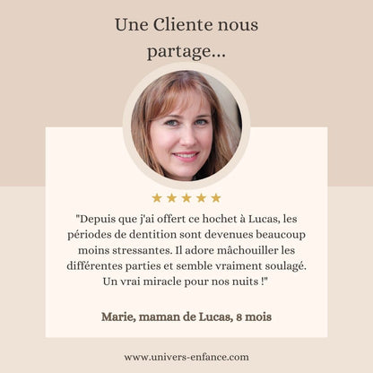Avis d'une cliente sur le Hochet pour bebe – maille en silicone
