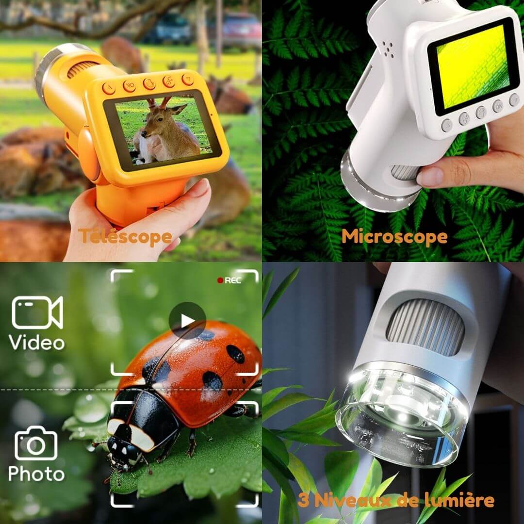 Microscope Portatif MagiScope™ | Numérique HD 1600x avec Écran Couleur 2 pouces, Photo & Vidéo | univers-enfance.com