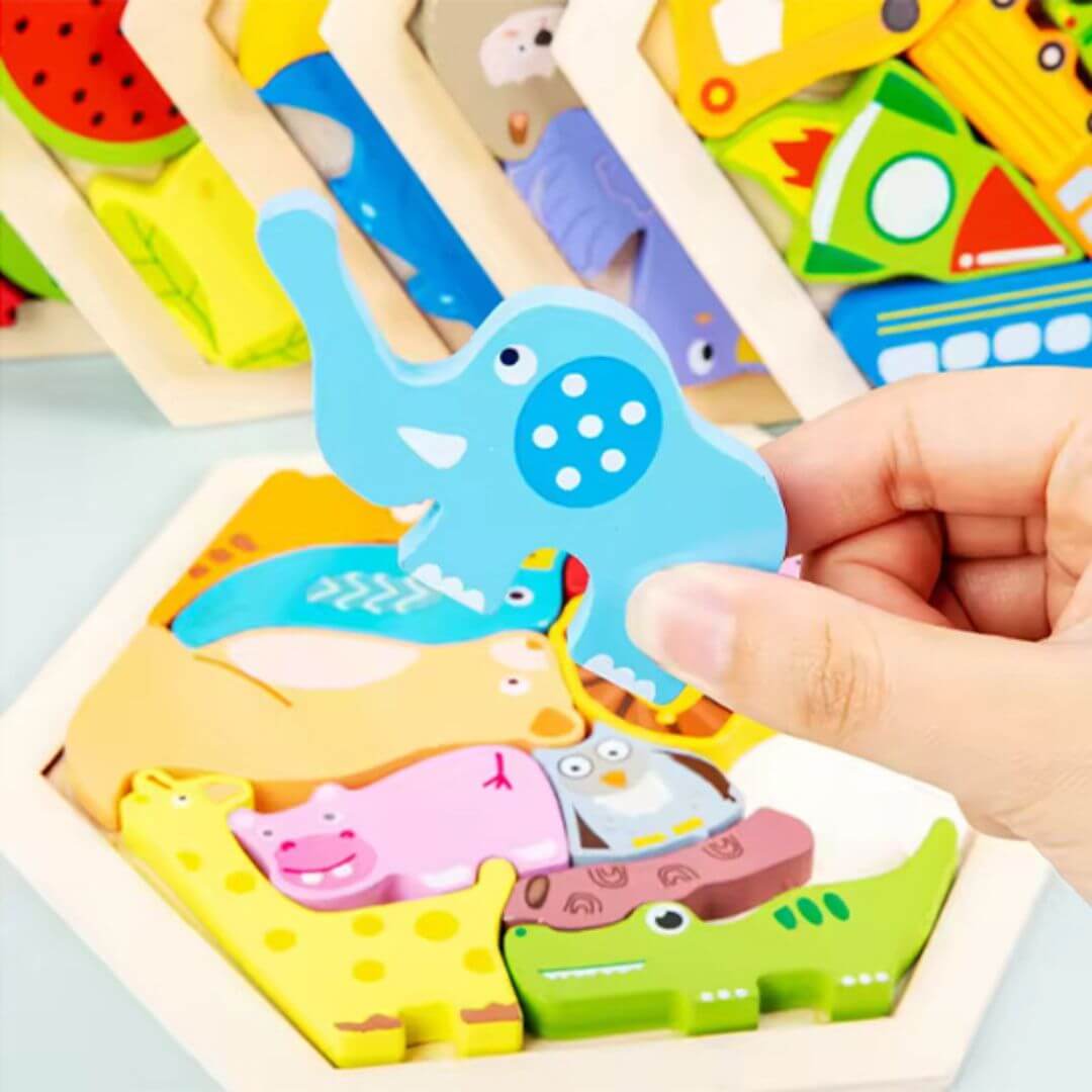 Le puzzle bois Éco-créatif avec des pièces adaptées aux enfants