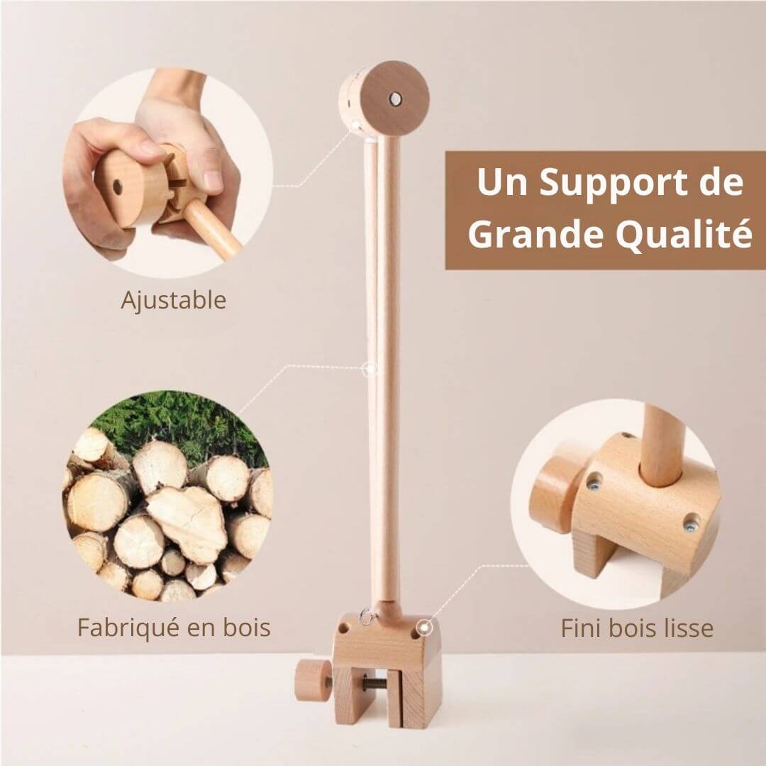 support-mobile-bébé-avec-bras-articulé-en-bois